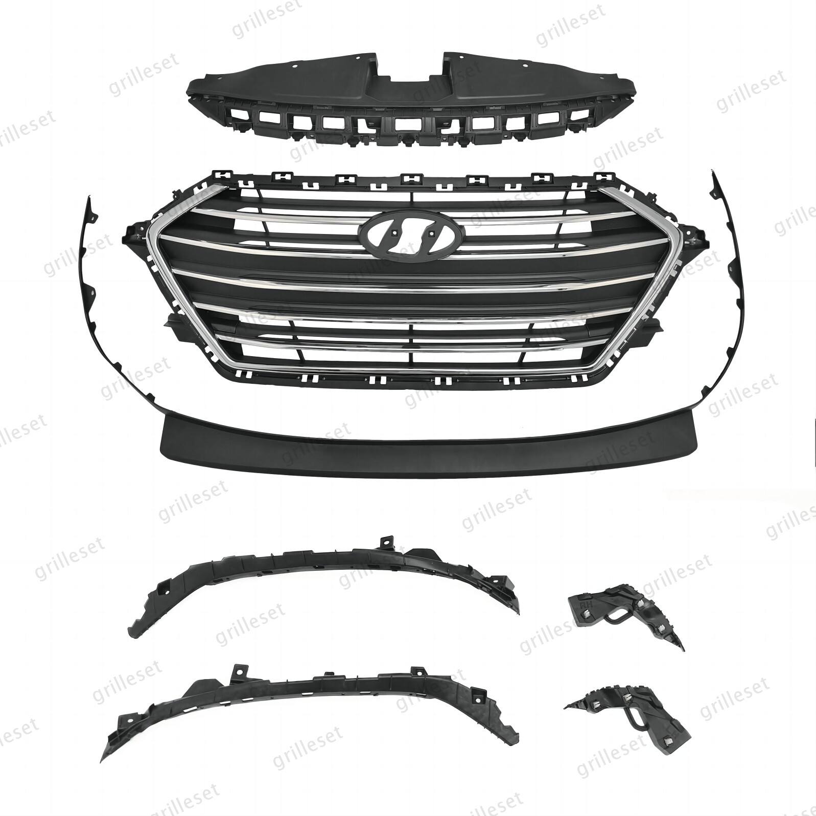 For Elantra 2017-2018 7PC Upper Chrome Grille, Lower Lip Assembly & Bracket Kit