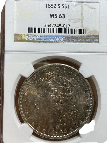 1882 S Morgan Silver Dollar Orange Gold Tone NGC MS63