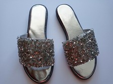 Women's Sandals,New, Glitter Slide Bling Bling Flat Heel "Pick your Color Size"