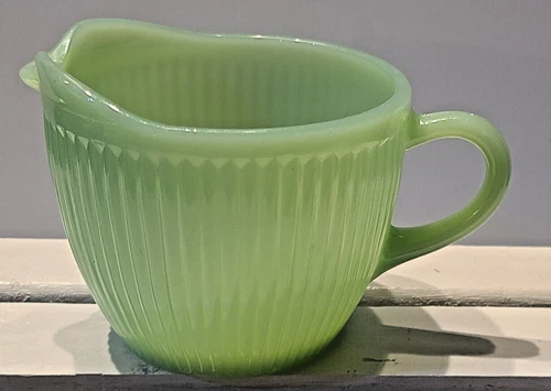 Vintage Fire King Jadeite Jane Ray Milk Glass Creamer Ribbed Decor Green Spout