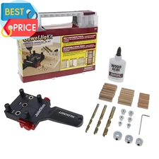 1333 Dowel Jig Kit - New, Improved, Self-Centering Handheld Dowel Jig with 3 Met