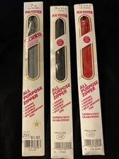 Lot Of 3 Coats & Clark Zippers Polyester 7" Nugrey, 9” Black, 12” Atom Red