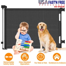 Baby Safety Gate Pet Kid Fence Retractable Extra Wide for Indoor/Outdoor Stairs