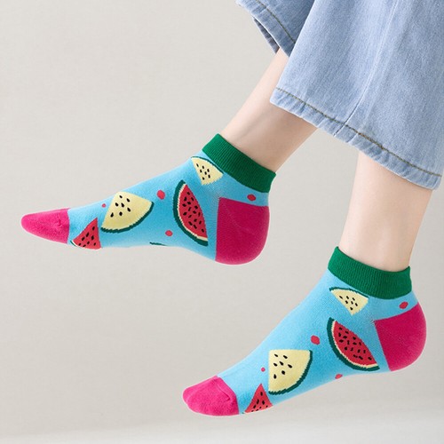 Crew Socks Fruit Printed Foot Socks Sweat Absorption Hosiery Casual Cotton Socks - Foto 8 di 26