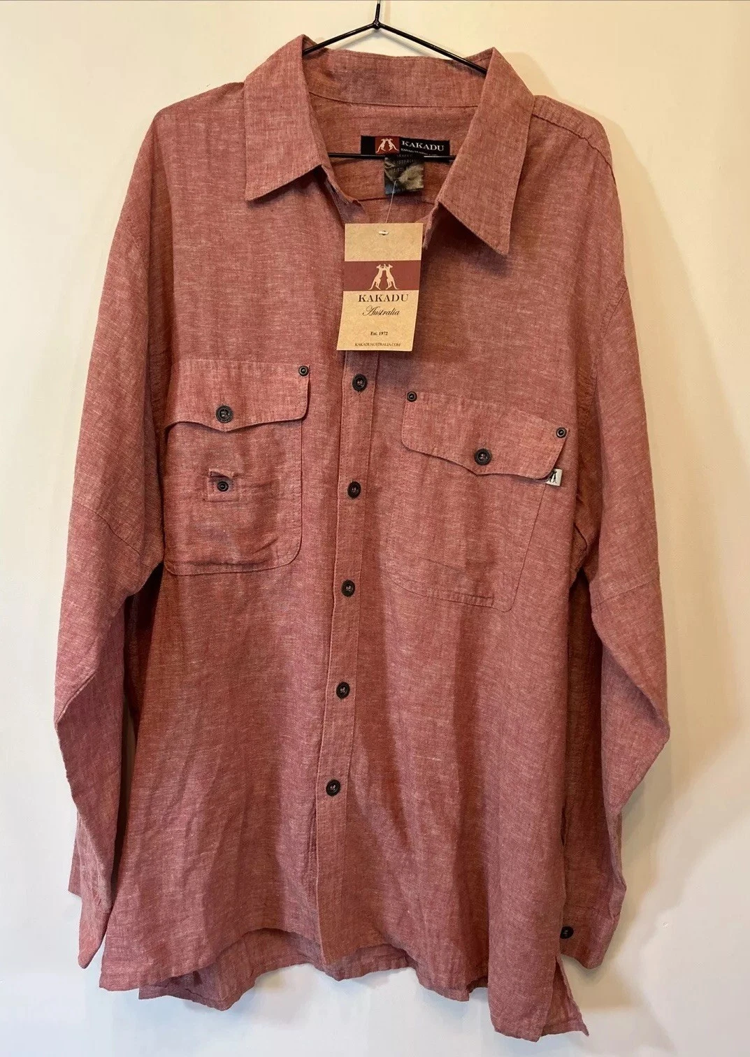 Kakadu Traders Australia Men's Linen Blend Shirt Size XL BNWT Red/Pink