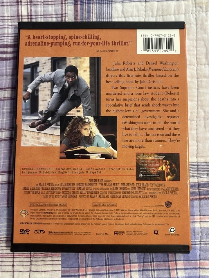 The Pelican Brief (DVD, 1993) Rated R Denzel Washington Julia