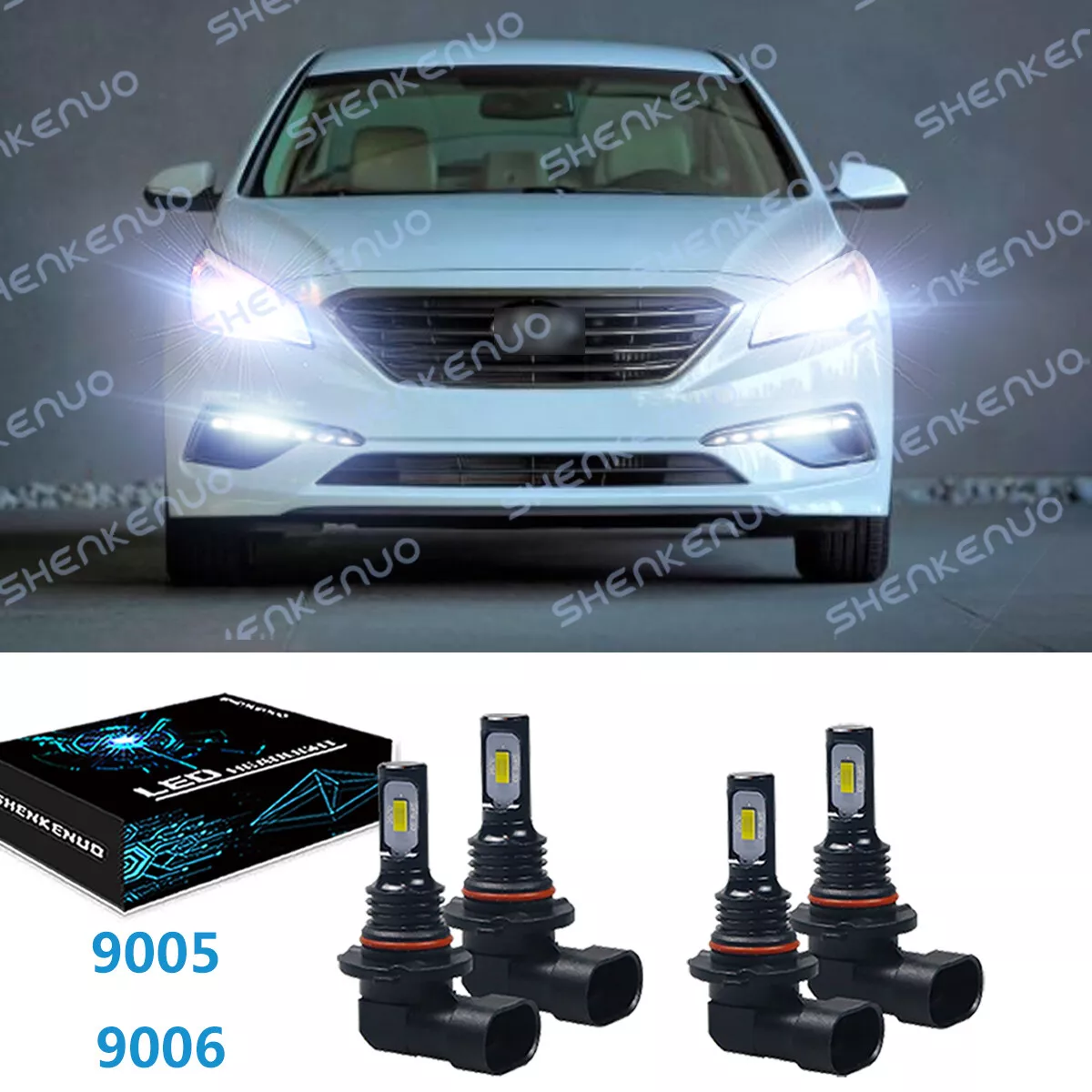 For Hyundai Sonata 2015 2019 4PC 6000K LED Headlight High Low