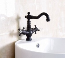 Oil Rubbed Brass Single Hole Swivel Spout Bathroom Faucet Dual Cross Handle