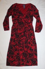 Ladies CHAPS navy blue & burgundy floral dress Size Small