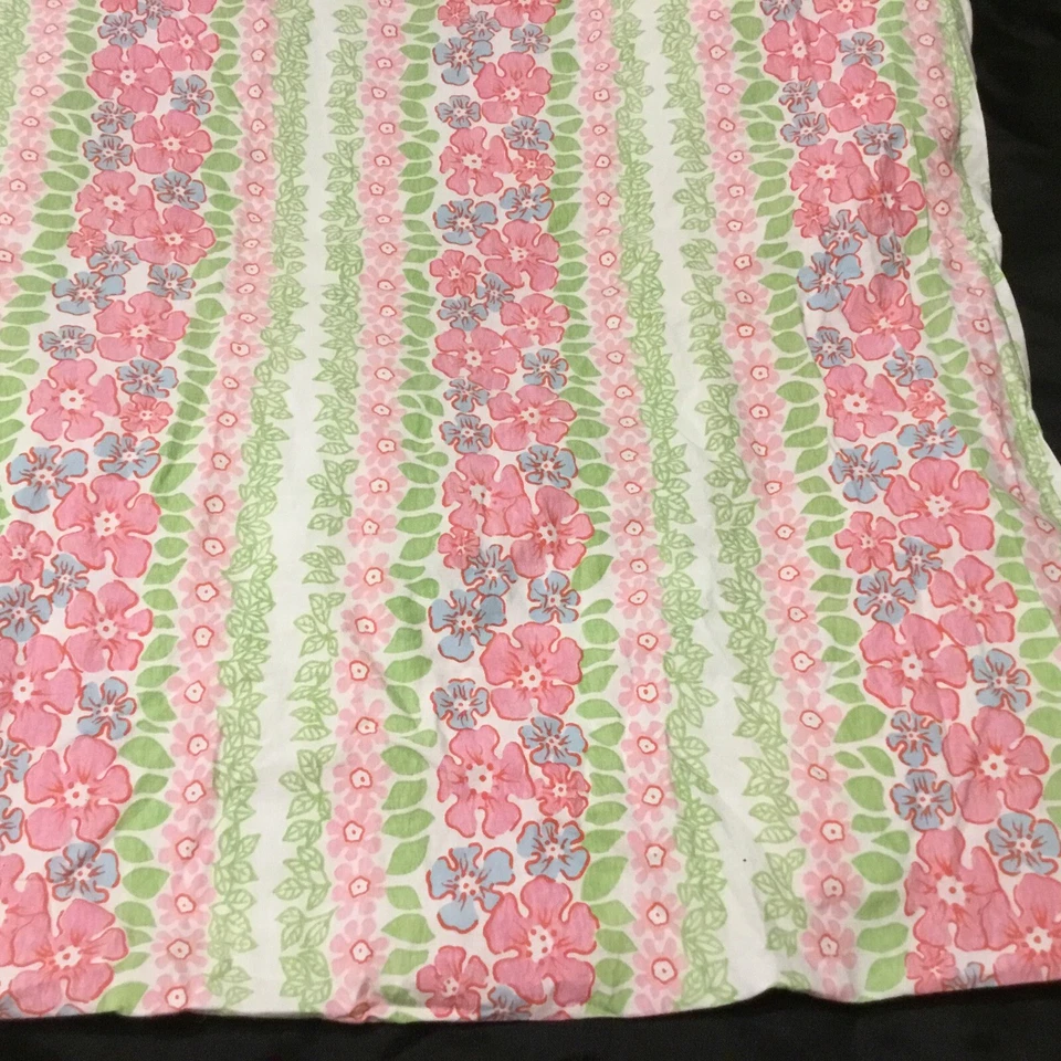 Sábana Cuna Floral de Verano Pottery Barn Niños Rosa Verde Azul Rayas Tropical Blanco Foto 2 de 4