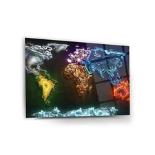 Continents Glass Wall Art, Easy Installation, Fade Proof Livingroom Wall Decor,