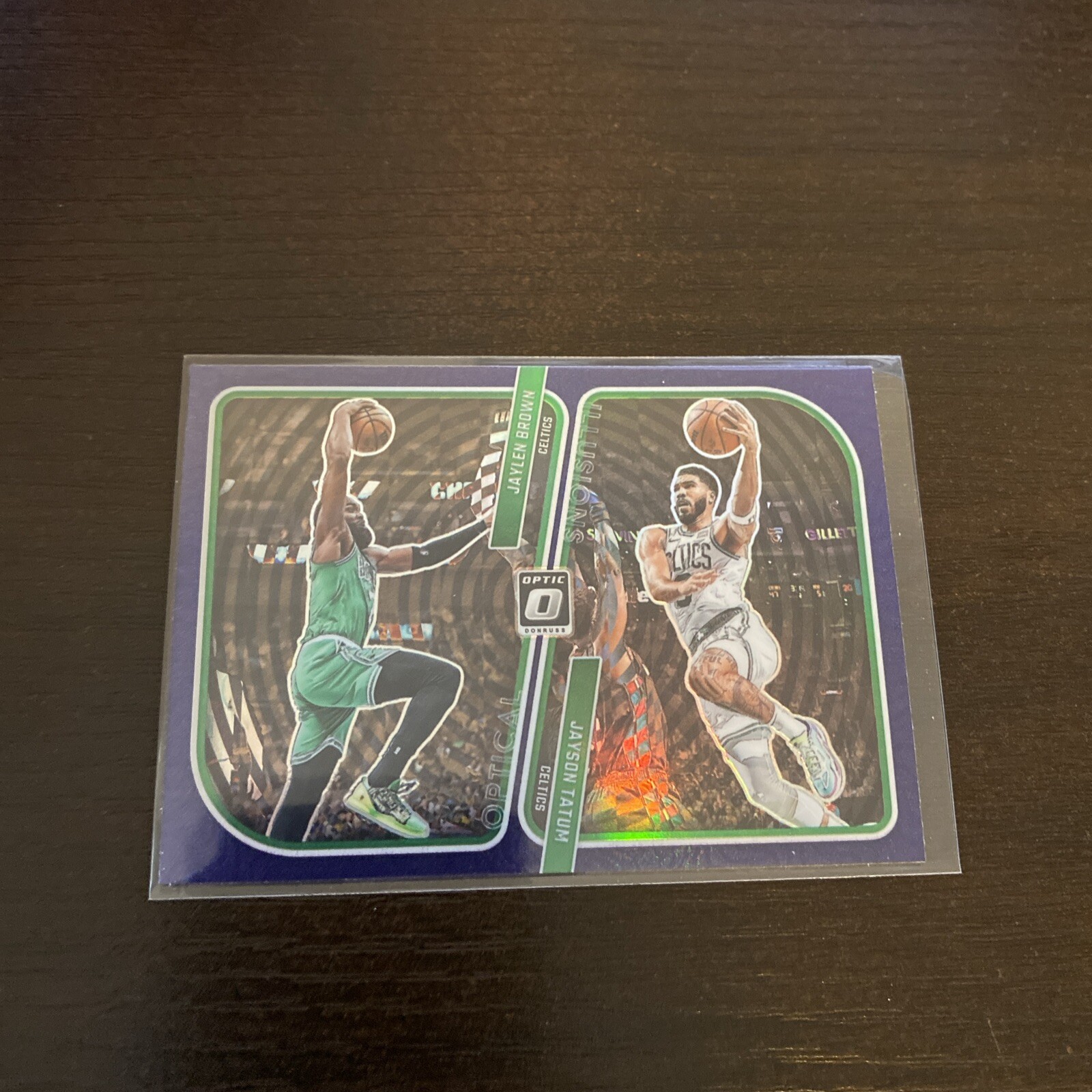 2023-24 Donruss Optic Optical Illusions Purple Prizm Jaylen Brown/Jayson Tatum