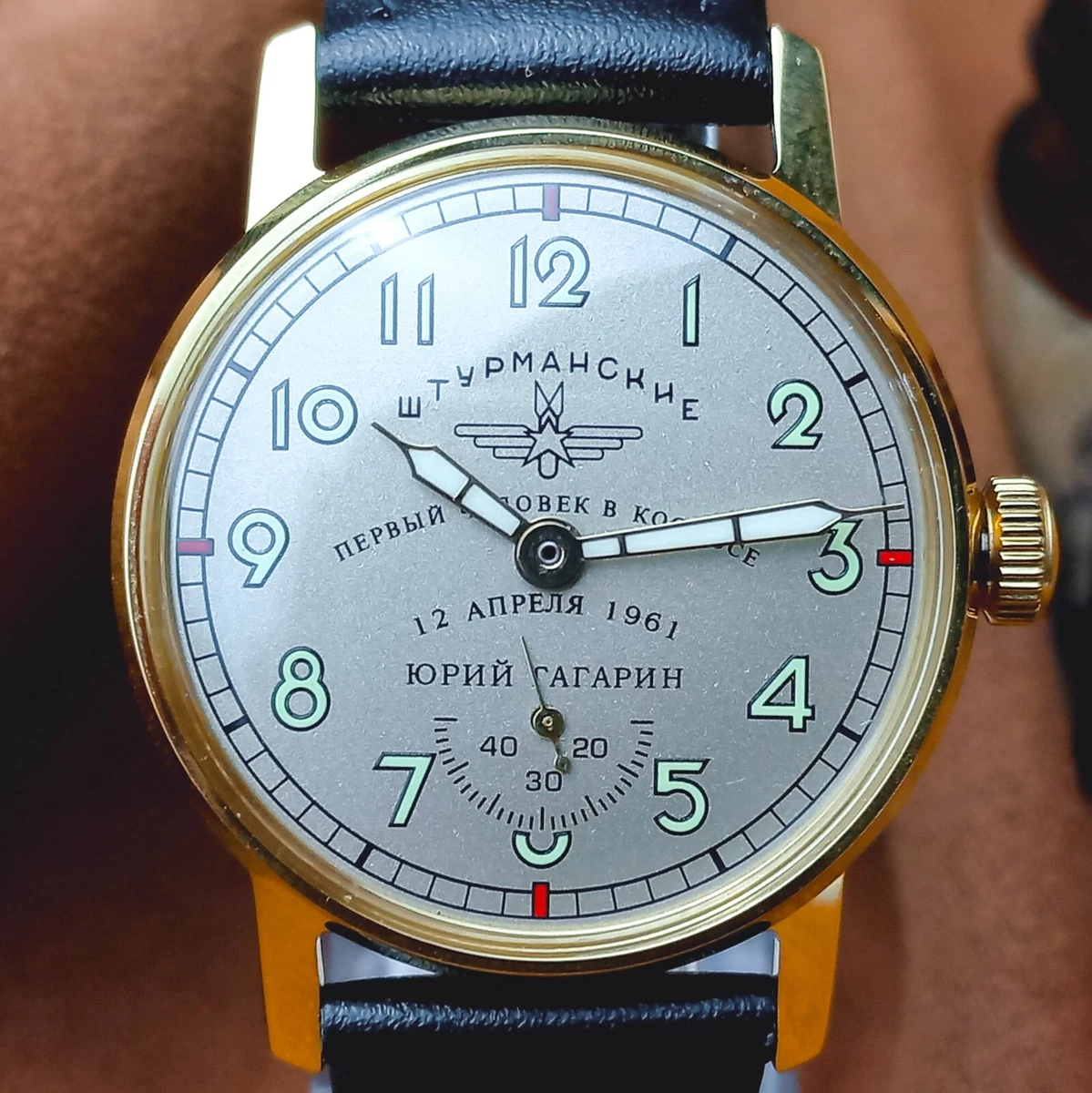 Sturmanskie Gagarin Heritage 9045923 - Orologio analogico da uomo, con cinturino in pelle, edizione limitata, Grigio chiaro, Retrò