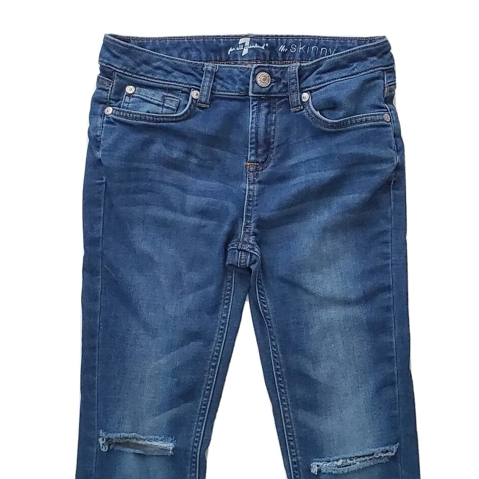 Pantalones de mezclilla 7 Seven For All Mankind (niñas talla 12) The Skinny Distressed azul Foto 2 de 4