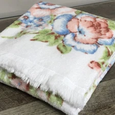 Vintage The Bibb Company Floral Bath Towel Fringe 41x24"