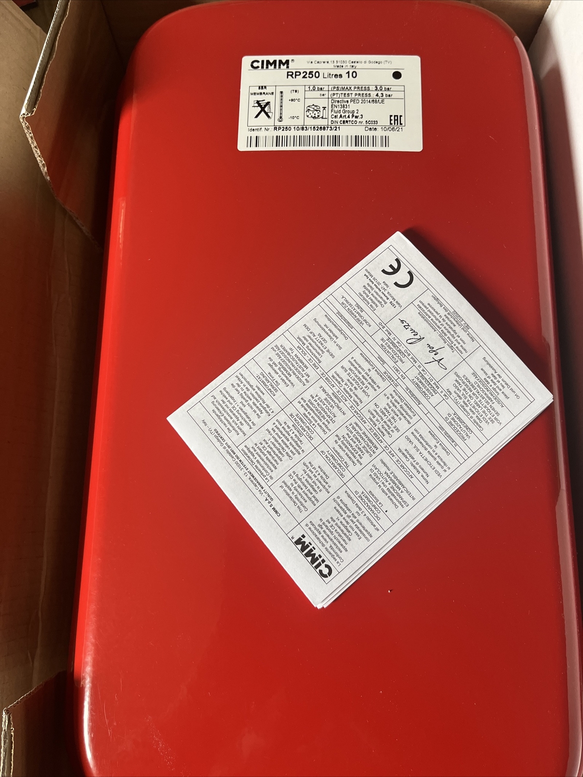BAXI RP250 5114692 Expansion Vessel, 10 Litres. Red. New, Free P&P