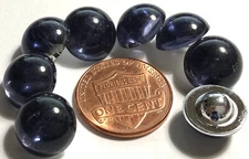 8 Small Semi-Translucent Dark Blue Plastic Buttons Just Over 7/16" 11.6mm 12403