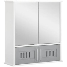 Image of kleankin Bathroom Mirror Cabinet Wall Mount Storage Unit Double Doors, Grey