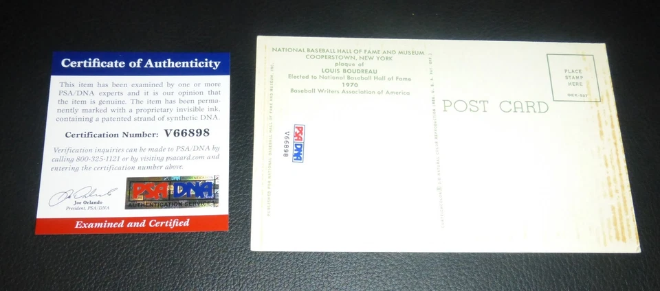 Lou Boudreau Signed Hall of Fame Postcard PSA/DNA COA Yellow HOF Plaque Auto'd - Image 3 of 4