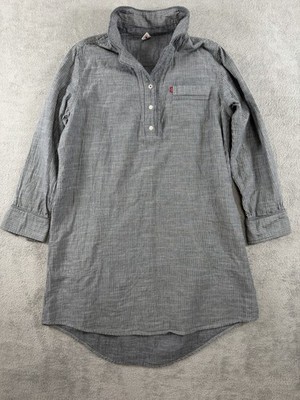 Levi s Womens L  Railroad Stripe Dress Shift Gray Relax Fit Long Sleeve