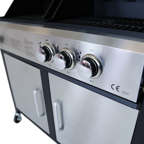 Charles Bentley Dual Burner Gas Grill & Charcoal Grill BBQ - Stainless Steel - Picture 6 of 7