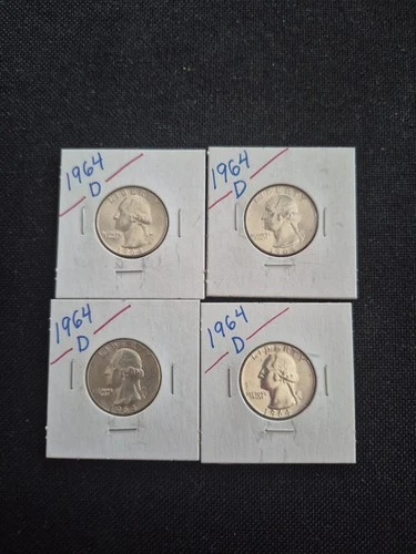 4 Uncirculated 1964 D Silver Washington Quarters
