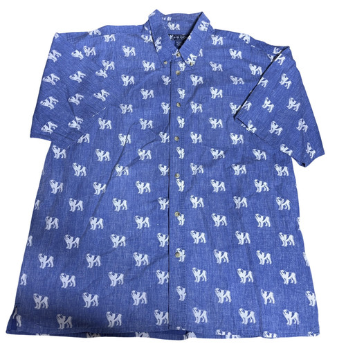 Big Dogs Shirt Mens XL Blue Chambray Allover Dog Print Button Front Casual