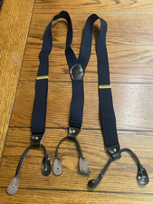 Pelican Suspenders Mens Black Adjust Stretch Goldtone Leather button Braces