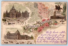 Romania Postcard Greetings from Bucharest Monument Palące Multiview 1900