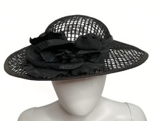 Black Lace Wide Brim Kentucky Derby Picnic Hat Womens Prairie Timeless Glamour