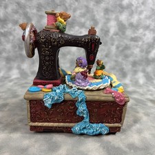 VINTAGE, ANTIQUE SEWING MACHINE W/ANIMATED BEAR, MUSIC BOX, 7" TALL, 6" WIDE