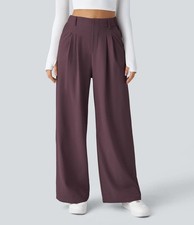 NWT Halara Flex High Waisted Pocket Wide Leg Waffle Work Pants Plum Wine - M
