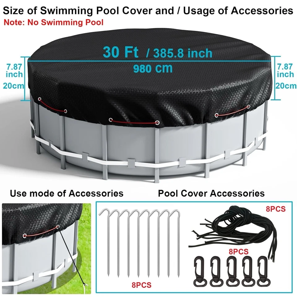 Cubierta de piscina redonda de 30 pies, cubiertas de invierno para piscinas sobre el suelo Foto 2 de 4