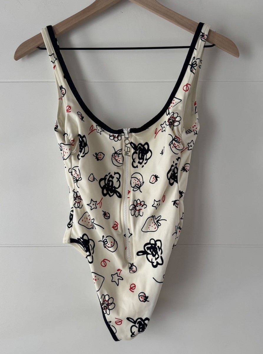 Vintage Occhi Verdi Rare Pop Art White Strawberries Swimsuit size