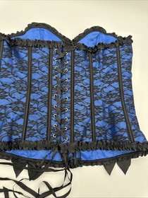 Women 3xl Corset Black Lace Mesh Over Blue Corset Beautiful