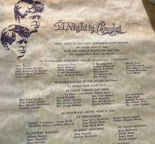 “A Knight In Camelot “Parchment Scroll Kennedy Commemorative Dinner 1969 12x17