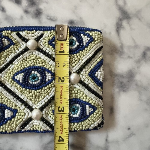 Anthropologie Perlen Geldbörse Gold Blau Quaste Verschluss Evil Eye NEU - Bild 9 von 9