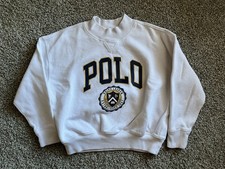 Ralph Lauren Polo Crest Sweater White Youth M 8/10 Long Sleeve Crew Neck
