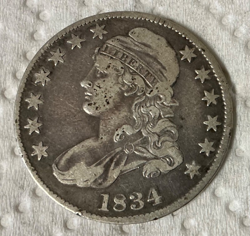 1834 Capped Bust 50c Piece w/ Lettered Edge in Good Circulated Condition