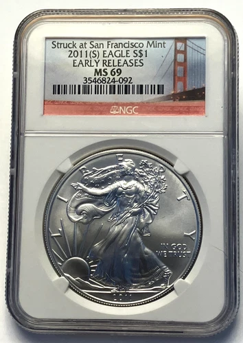 2011 S- $1 AMERICAN SILVER EAGLE NGC MS69 Red EARLY RELEASES LABEL