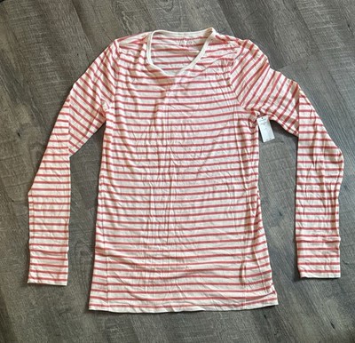 Gap Striped Long Sleeve Tee in Coral and White Womens size Large Tall B2