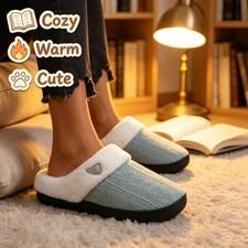 Women's Cozy Cotton Slippers Plush Fleece-Lined Warm Non-Slip Indoor House Shoes