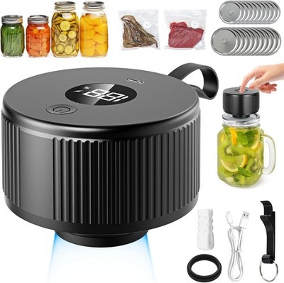 Automatic Mason Jar Vacuum Sealer Kit for Regular Mouth and Wide Black