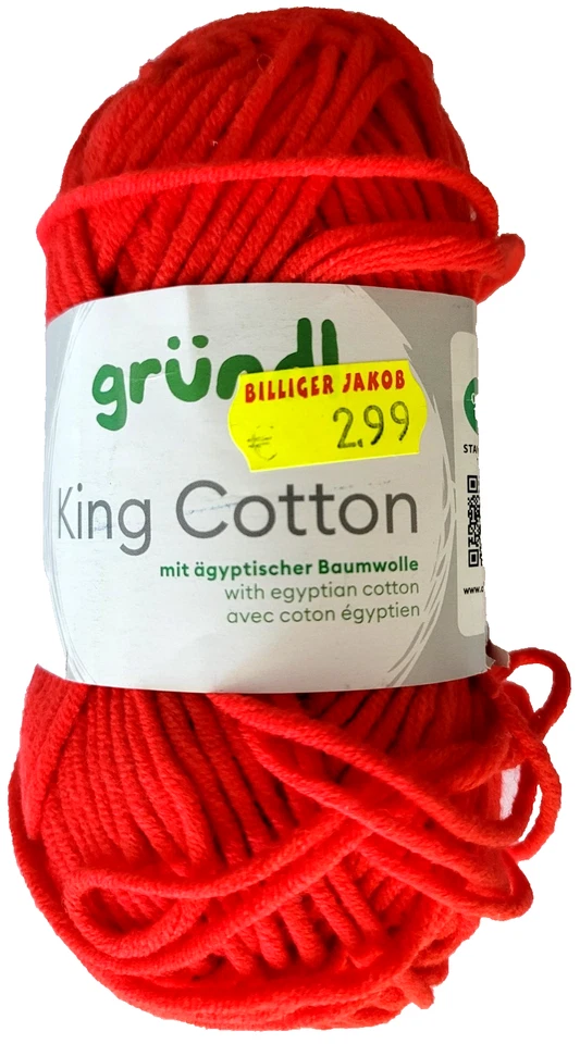 Gründl King Cotton Farbe: 3360-34 rot 50g 78m 55% Polyacryl, 45% Baumwolle