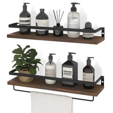 Floating Shelves for Wall, Bathroom Shelves with Towel Bar, Wall Mounted Stor...