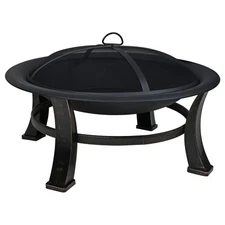 Four Seasons Courtyard Steel Wood-Burning Fire Pit w/ Mesh Cover, Black 30"