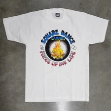 VTG Screen Stars Square Dance T-Shirt Late 80s White USA Single Stitch L