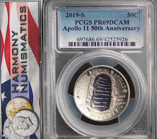 2019 S APOLLO 11 HALF DOLLAR PR69 DCAM 50th Anniversary Moon Landing Blue Label