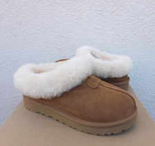 UGG TAZZETTE CHESTNUT SUEDE/ WOOL PLATFORM SLIPPERS, WOMEN US 6/ EUR 37 NEW