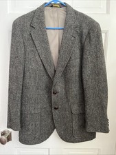 Vintage 80s Johnny Carson Tweed Gray Herringbone Wool Sport Coat Blazer 42Reg